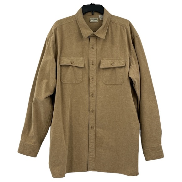 LL Bean Shirt Adult  XXL Tan Flannel Shacket Regular Fit Heavyweight - Picture 1 of 7